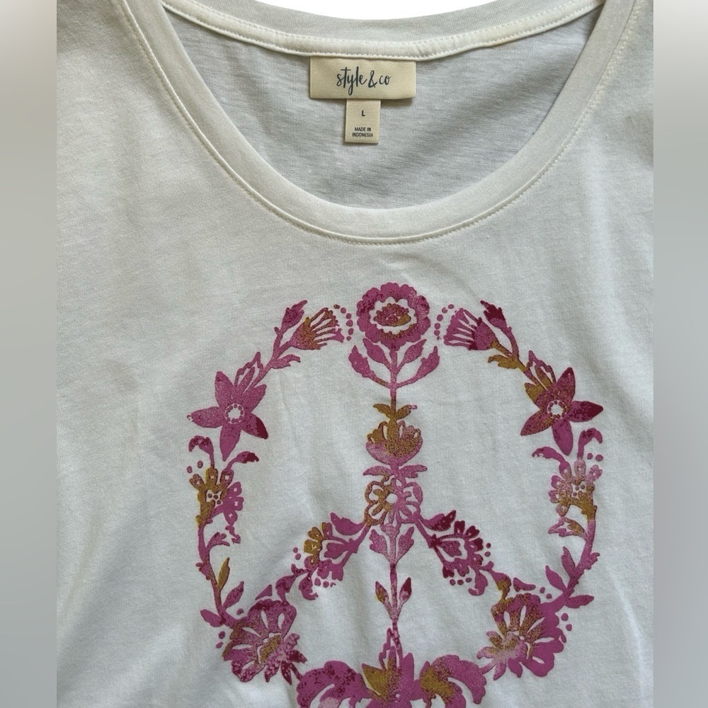 Style & Co floral Peace Sign T Shirt size L - Picture 6 of 8